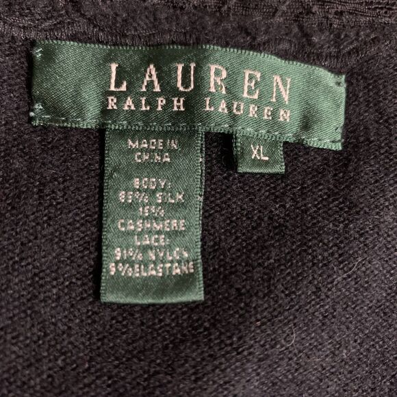 Lauren Ralph Lauren Black Silk And Cashmere Beaded Sleeve Neck Sweater X-LARGE - Picture 7 of 7